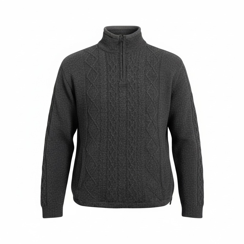 Carraig Donn Aran Fisherman Quarter Zip Sweater Mens XL Grey Wool Ireland Nordic